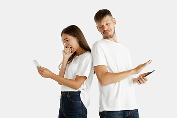 Image showing Portrait of beautiful couple isolated on white studio background