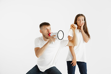 Image showing Portrait of beautiful couple isolated on white studio background