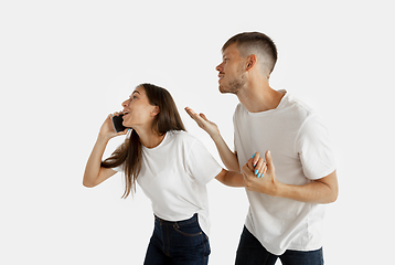 Image showing Portrait of beautiful couple isolated on white studio background