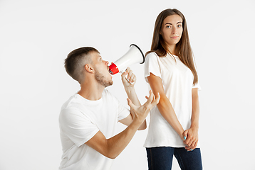 Image showing Portrait of beautiful couple isolated on white studio background