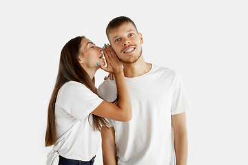 Image showing Portrait of beautiful couple isolated on white studio background