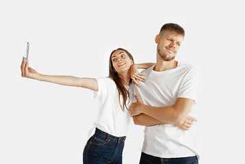 Image showing Portrait of beautiful couple isolated on white studio background