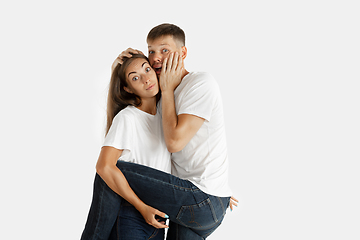 Image showing Portrait of beautiful couple isolated on white studio background