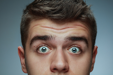 Image showing Close-up portrait of young man isolated on grey studio background