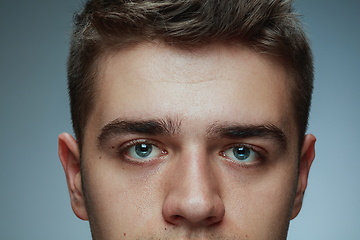 Image showing Close-up portrait of young man isolated on grey studio background