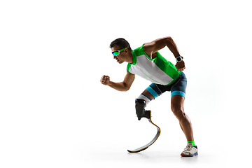 Image showing Athlete disabled amputee isolated on white studio background