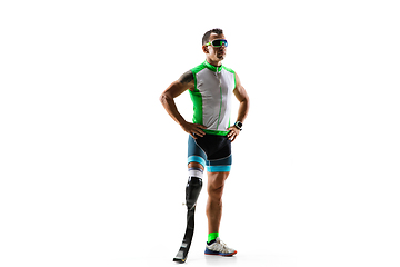 Image showing Athlete disabled amputee isolated on white studio background