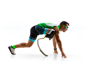 Image showing Athlete disabled amputee isolated on white studio background