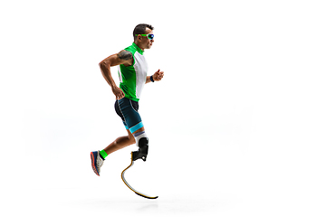 Image showing Athlete disabled amputee isolated on white studio background