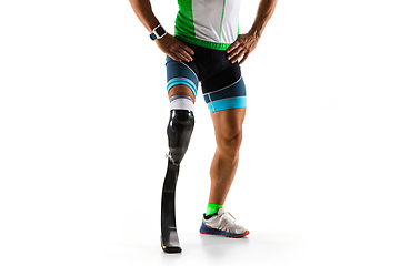 Image showing Athlete disabled amputee isolated on white studio background