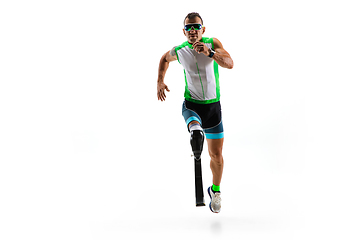 Image showing Athlete disabled amputee isolated on white studio background