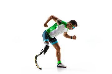 Image showing Athlete disabled amputee isolated on white studio background