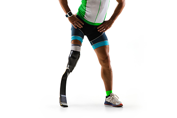 Image showing Athlete disabled amputee isolated on white studio background