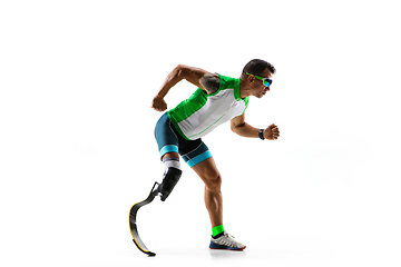 Image showing Athlete disabled amputee isolated on white studio background