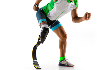 Image showing Athlete disabled amputee isolated on white studio background