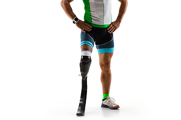 Image showing Athlete disabled amputee isolated on white studio background