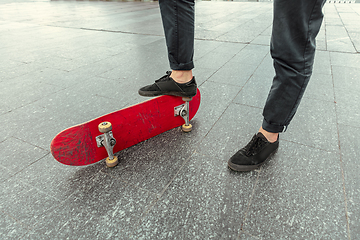 Image showing Skateboarder at the city\'s street in sunny day