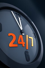 Image showing clock with text 24/7