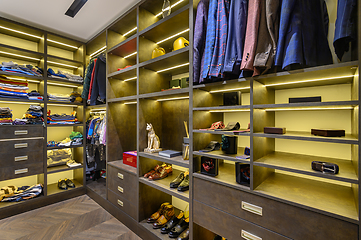 Image showing Large luxury men\'s wardrobe