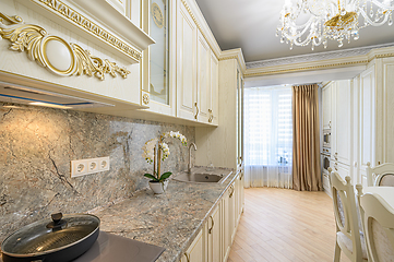 Image showing Luxury modern neoclassic beige kitchen interior
