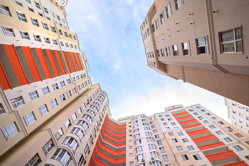 Image showing Wide angle shot of brand new apartments buildings exterior