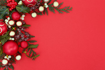 Image showing Christmas Border with Baubles Holly and Winter Geenery