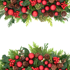 Image showing Christmas Border with Bauble Decorations and Winter Greenery  