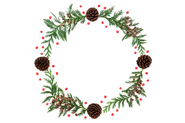 Image showing Cedar Cypress Pine Cone and Holly Berry Wreath