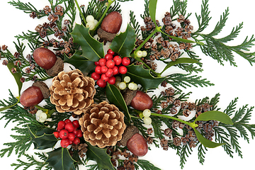 Image showing Holly and Winter Greenery Decorative Composition