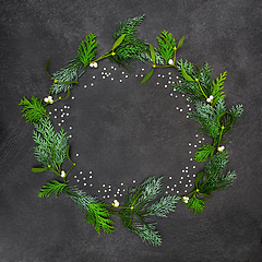 Image showing Mistletoe & Cedar Winter Solstice Wreath