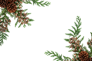 Image showing Winter Greenery Border with Cedar & Pine Cones