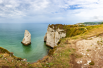 Image showing View of natural chalk cliffs of Etretat