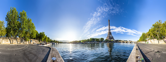 Image showing Panorama of the Eiffel Tower and riverside of the Seine in Paris