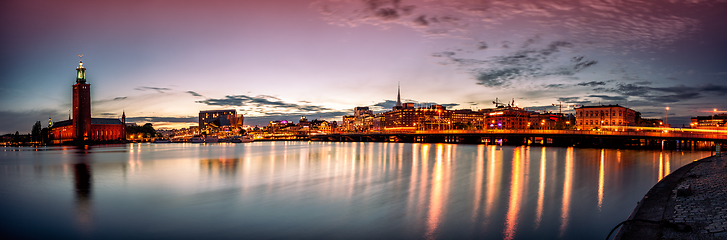 Image showing Stockholm sunset skyline panorama with City Hall