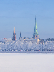 Image showing Winter skyline of Latvian capital Riga Old town