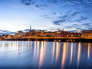 Image showing Stockholm sunset skyline panorama