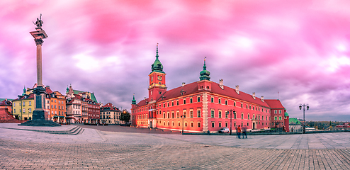 Image showing Warsaw Royal Castle Square sunrise skyline, Poland