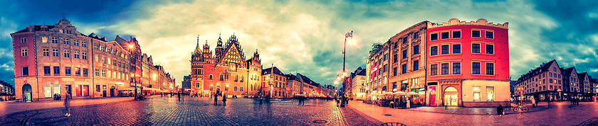 Image showing Wroclaw Market Square with Town Hall during sunset evening, Poland, Europe