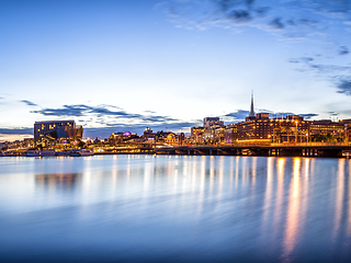 Image showing Stockholm sunset skyline panorama with City Hall