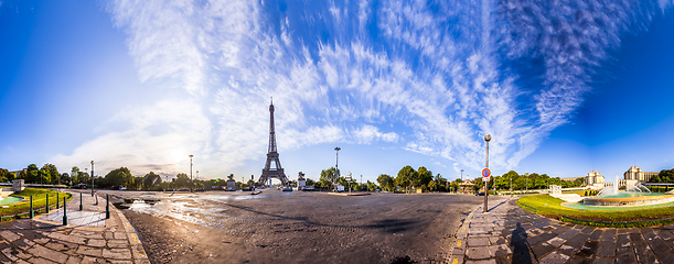 Image showing The Eiffel Tower seen from Pont d\'Iena in Paris, France. 360 degree panoramic view