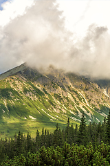 Image showing Polish Tatra mountains summer landscape with blue sky and white clouds.