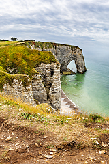 Image showing View of natural chalk cliffs of Etretat