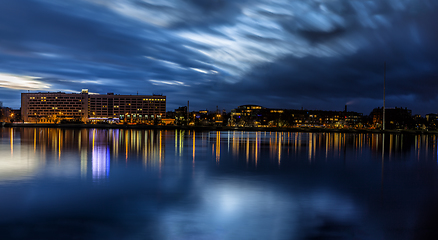 Image showing Riga skyline with water reflections