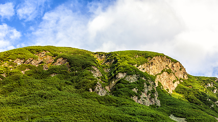 Image showing Polish Tatra mountains summer landscape with blue sky and white clouds.