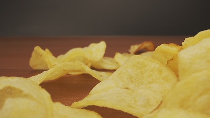 Image showing Potato chips in camera motion closeup footage