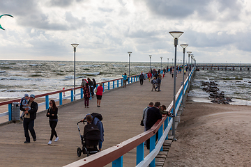 Image showing Boardwalk pier in Baltic Sea udnder cloudy sky