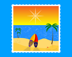 Image showing beach sand water sky sun sapbord