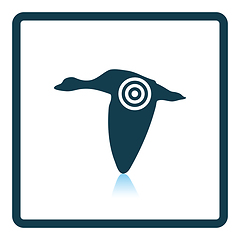 Image showing Flying duck  silhouette with target  icon