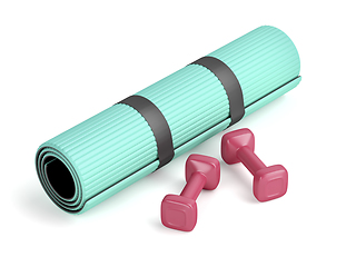 Image showing Dumbbells and exercise mat
