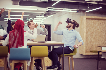 Image showing Young Multiethnic Business team using virtual reality headset